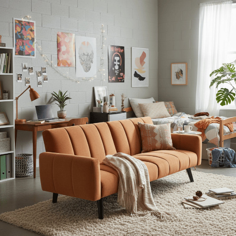 Scholz Better Home Products Velvet Upholstered Sofa Bed, Mango