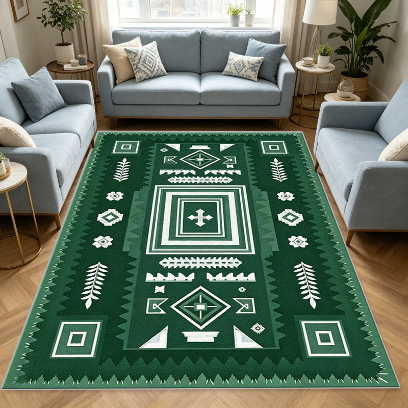 Forest Green Cross carpet-easy to clean, machine-washable, soft and comfortable; suitable for door mats, kitchens, living rooms, bedrooms, corridors, and laundry areas. Easy to clean, durable carpet for home decoration.