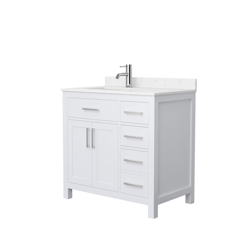 Beckett 36" Freestanding Single Bathroom Vanity with Cultured Marble Top, Carrara Cultured Marble, Brushed Nickel, White
