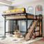 Lit mezzanine double avec glissade, rangement et fonctionnalités technologiques-553216627