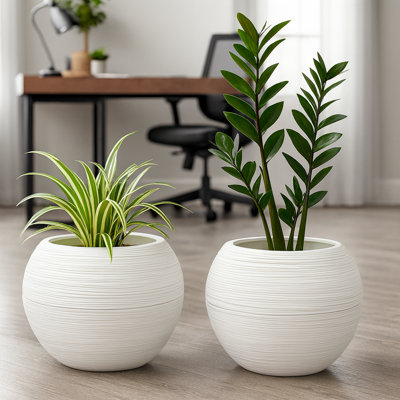 Ensemble de 2 pots à arrosage blancs ronds pour l'intérieur, la maison, le bureau, le patio, le porche, 18 po
