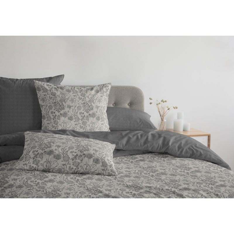 Micheal Cotton Floral Duvet Cover Set with Pillowcases Included, Single - 1 Pillowcase (80 x 80 cm), Dark grey