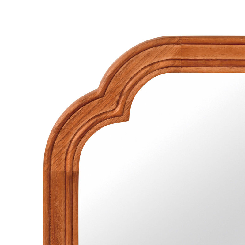 Classic Irregular Wood Framed Decorative Wall Mirror, Yellowish-Brown, 30" x 20"