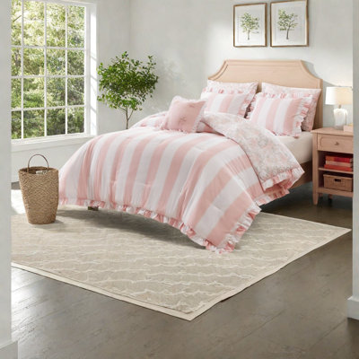 Twin Twin XL Bedding Sets, Pink Microfiber Ruffle Comforter, Toile Bedroom