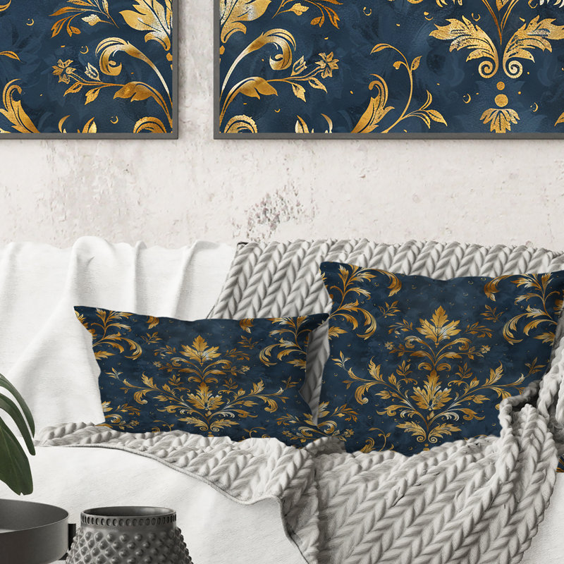 Coussin campagnard bleu marine et doré Country I, 18" x 18", Carrée