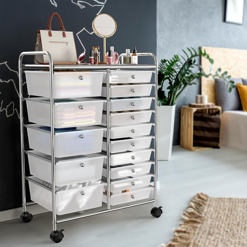 Utility Cart with 15 Drawers, Rolling Storage Art Craft Organizer