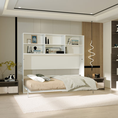 Lit moderne avec tablette - simple pour chambre à coucher en blanc, double couche, moderne, optimiseur d'espace