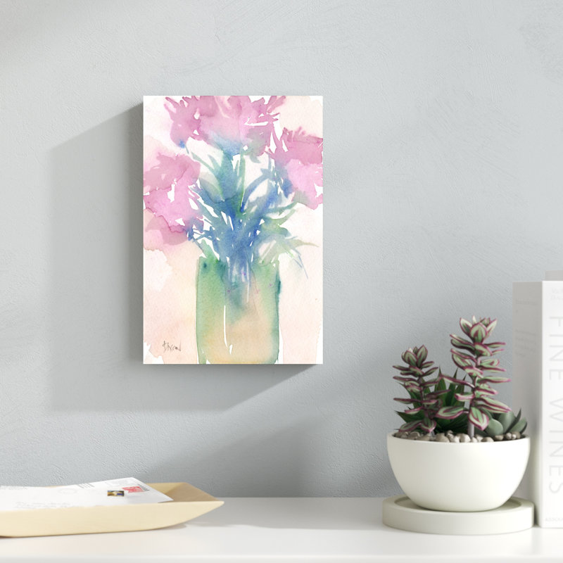 «Pretty Pink Flowers II», peinture sur toile, H 12 po x l 8 po
