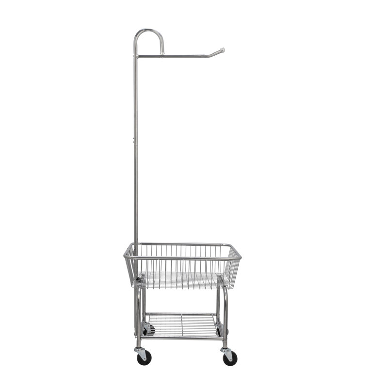 Chrome Rolling Laundry Cart with Basket and Hanging Bar