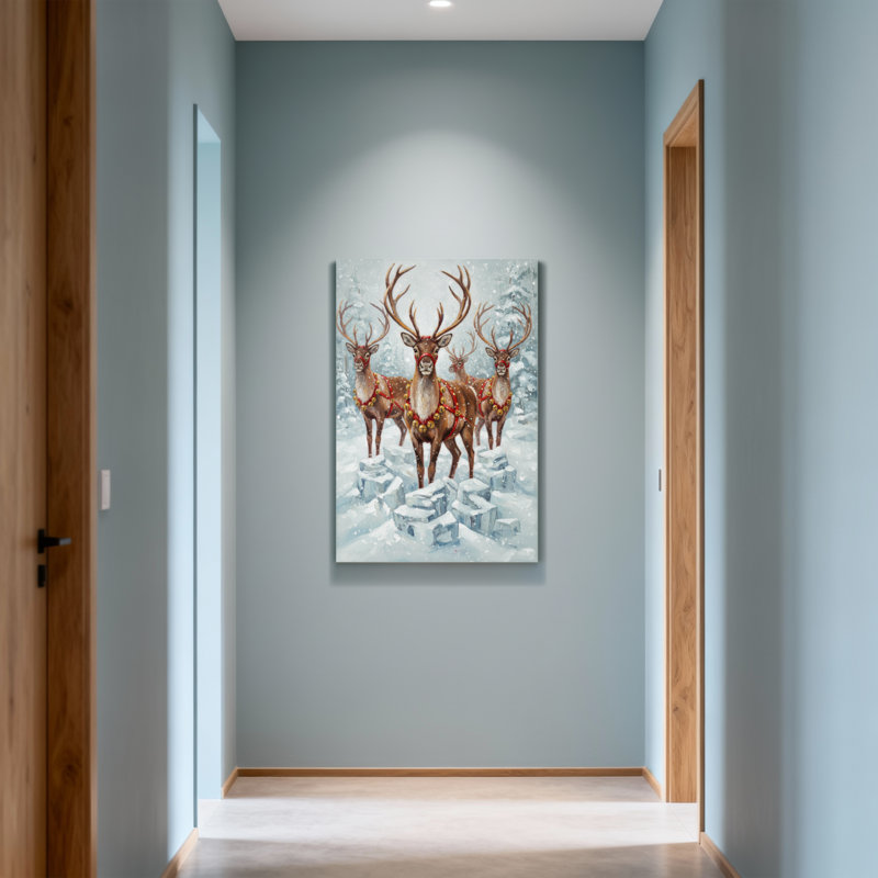 Animaux, renne, forêt d'hiver, scène de Noël, reproduction d'art sur toile