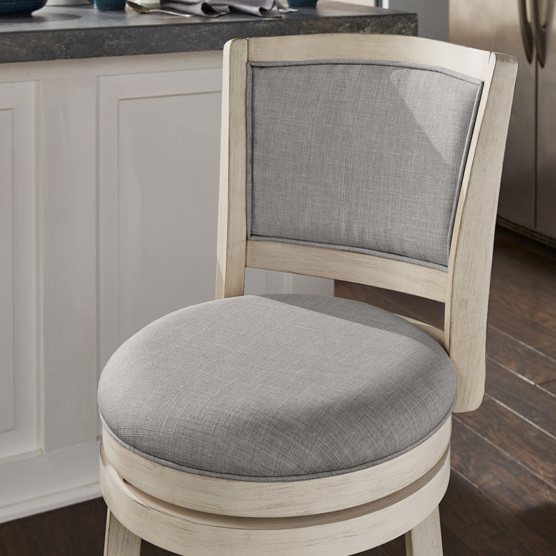Ametra Swivel Counter & Bar Stool, Antique White, Gray Linen, Counter Stool (24.37" Seat Height)