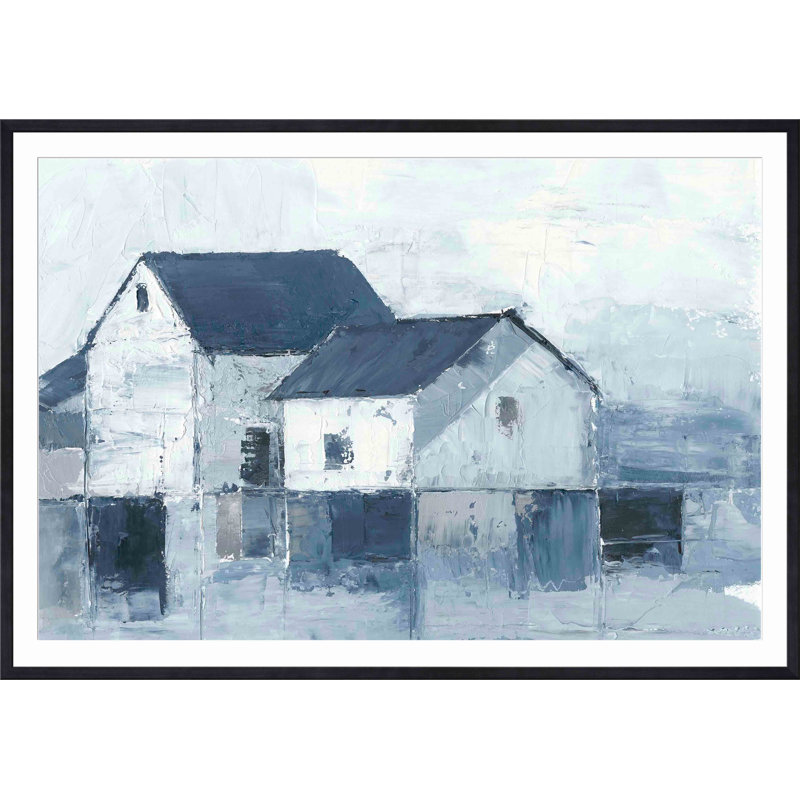 «Indigo Barns I» par Ethan Harper - peinture encadrée, Noir, H 12 po x l 12 po