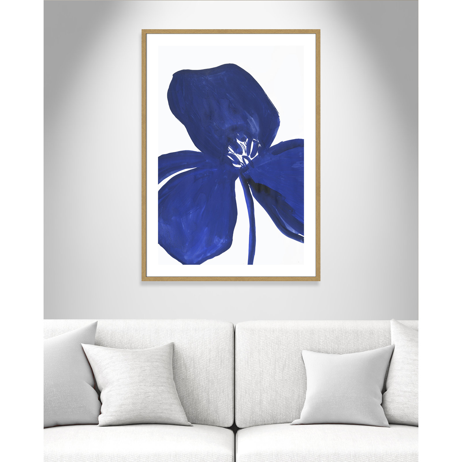 Clarisse "Indigo Petal II" Painting, 41.5" H x 29.5" W x 0.75" D, Beige Framed Paper