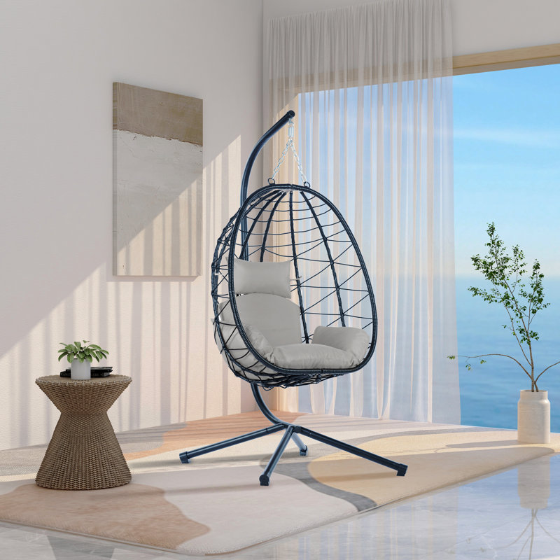 Fauteuil à œufs avec support Balancelle d'extérieur pour l'extérieur en osier, Gris clair