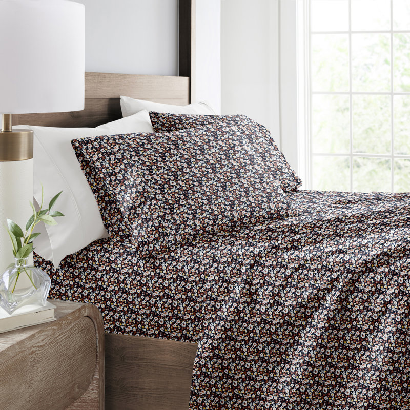 Full Terracotta Floral Microfiber Wrinkle-Proof Sheet Set
