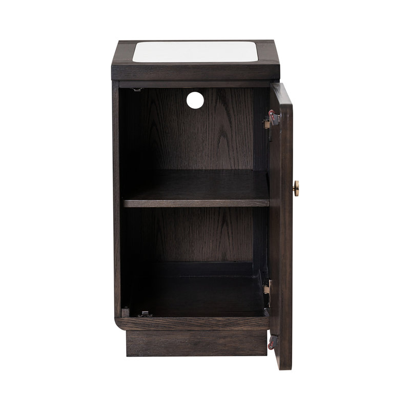 Table d'appoint en noyer foncé avec placage de chêne et prise de courant en pierre de quartz 1pc pour le salon