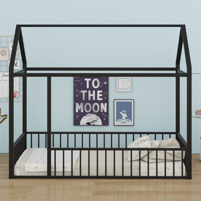 Metal Bed House Bed Frame With Fence