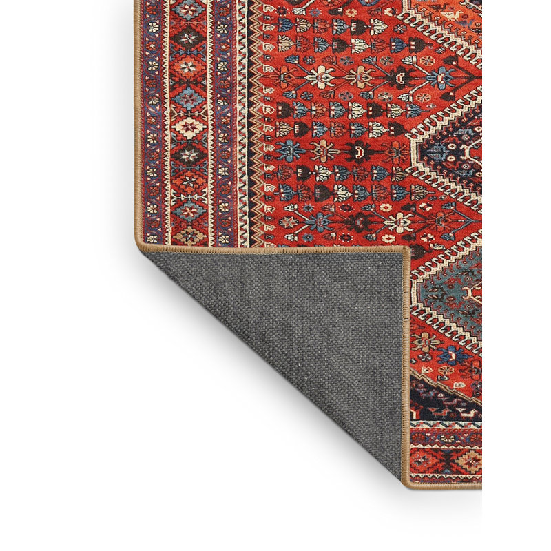 Tapis traditionnel beige / gris / rouge, Rectangle 3 pi x 5 pi