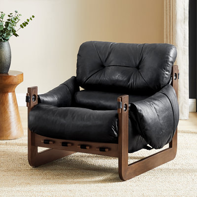 Esmiralda 35.83'' W Full-grain Genuine Leather Accent Leisure Lounge Chair