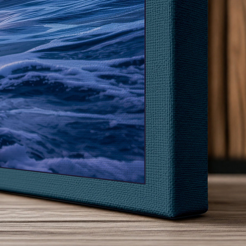 Wave at Twilight Coastal - Wrapped Canvas, 24x16 - 61.0 x 40.6 cm, Teal Border