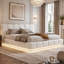 Cream Boucle Super King Ottoman Bed 6FT with Scalloped Headboard