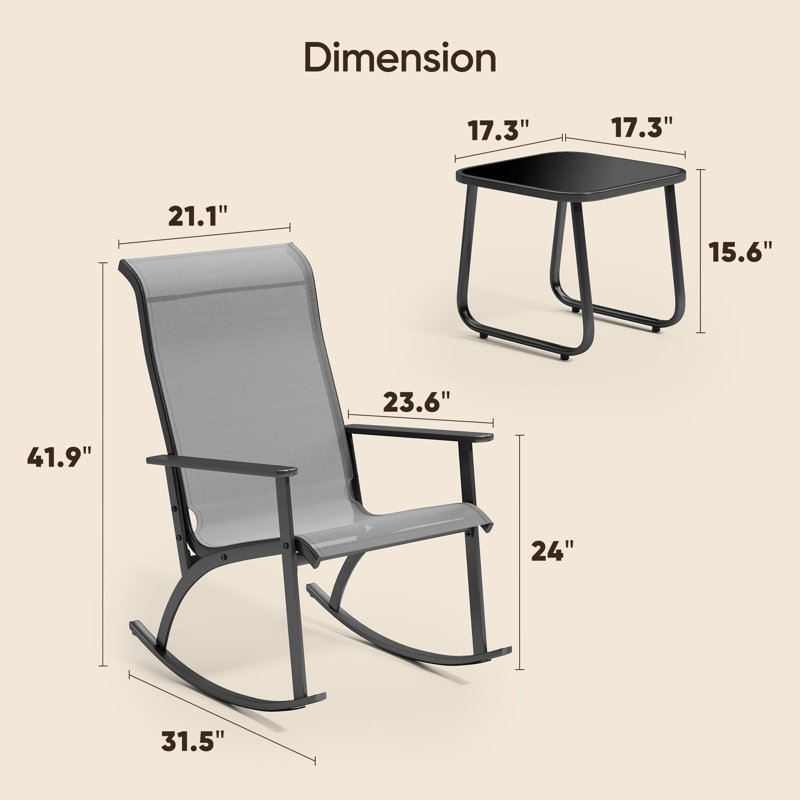Ensemble de patio à bascule 3 pièces pour balcon, bord de piscine ou jardin, Gris