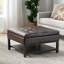 Table basse carrée avec repose-pieds et rangement avec compartiment caché et tablette inférieure, banc repose-pieds