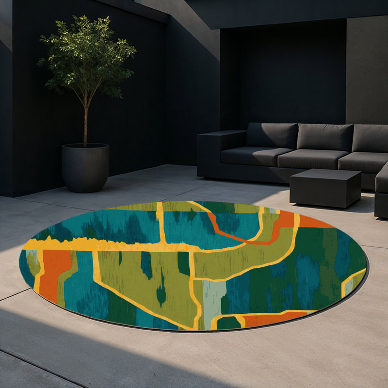 Verdant Wave Indoor And Outdoor Area Rug, Round 5'