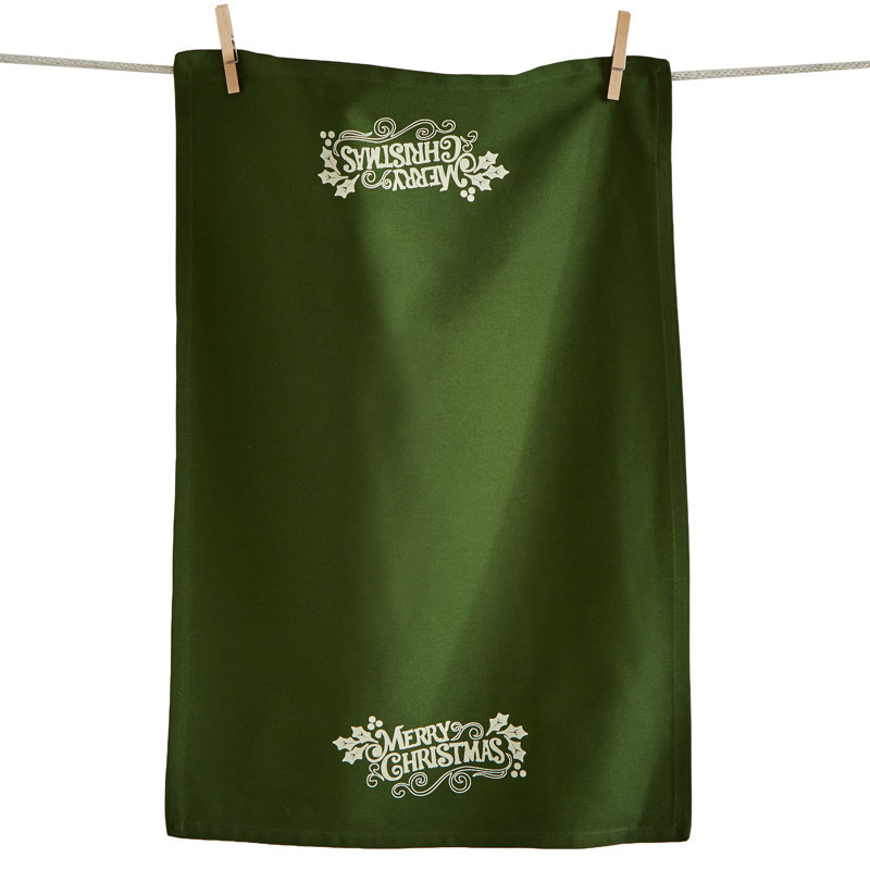 Merry Christmas Dishtowel Green Cotton, Christmas, Green