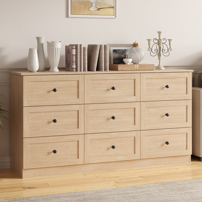 9 Drawer Dresser, 59" Wide Dresser For Bedroom, Modern Large Chest Of Drawers, Tv Stand For 65 Inch, Storage Organizer With Metal Handles For Bedroom, Living Room, Hallway White