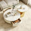 Ensemble de 2 tables basses gigognes modernes avec plateau en faux marbre et tiroirs de rangement, entièrement assemblé-1802620589