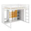 Lit mezzanine en bois pleine grandeur avec garde-robe, tablettes et armoire, échelle réversible, étagères multicouches et garde-corps doubles-853518928