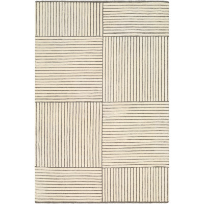 Rectangle Striped Hand Tufted Wool Area Rug in Gray