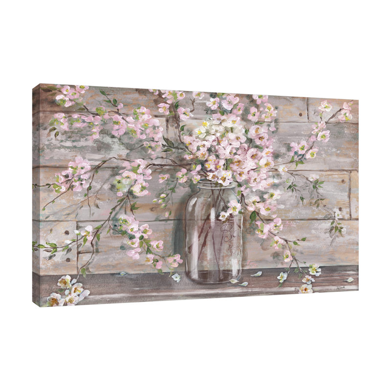 «Blossoms In A Mason Jar»: toile tendue avec châssis rose et gris, H 30 po x l 30 po x P 1,5 po
