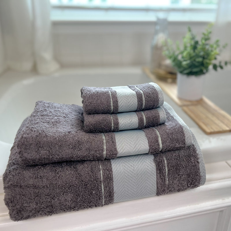 KAFTHAN Textile Fishbone Turkish Cotton Bath Towels, Dark Gray