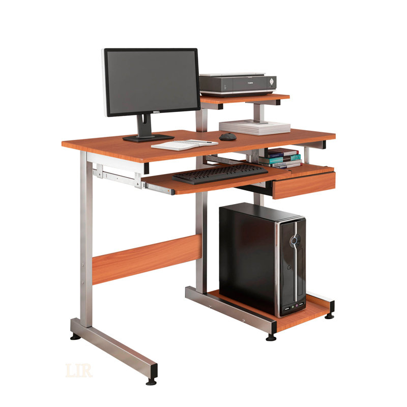 Techni Mobili Complete Computer Workstation Desk, Woodgrain, With Moisture-Resistant Veneer And Scratch-Resistant Steel Legs