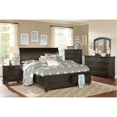 Anajee Graynish Brown Storage Sleigh Bedroom Set 4&1