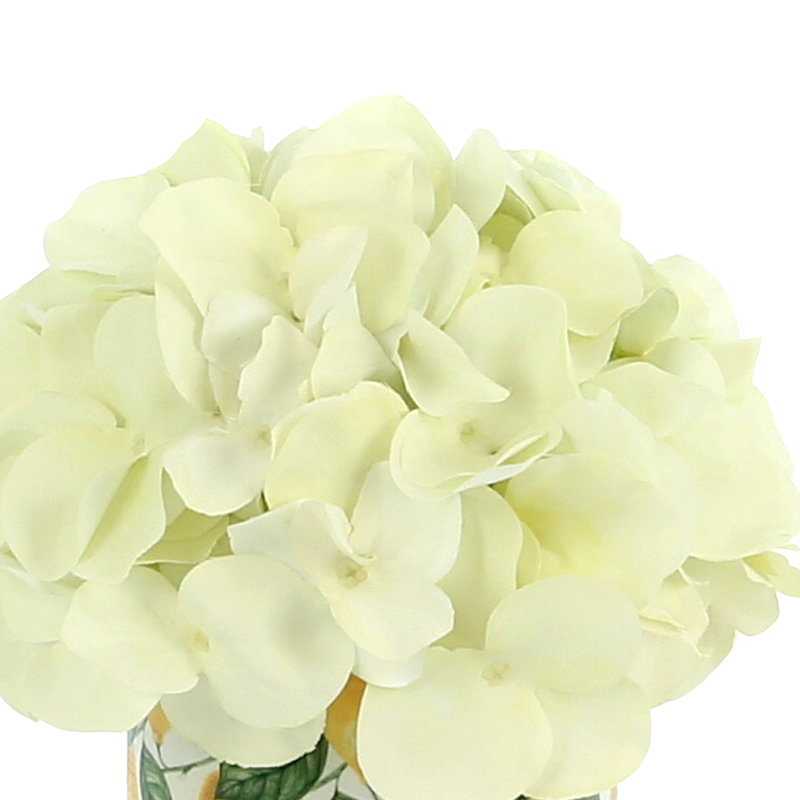 Hydrangea In A Ceramic Label Pot, White/Yellow