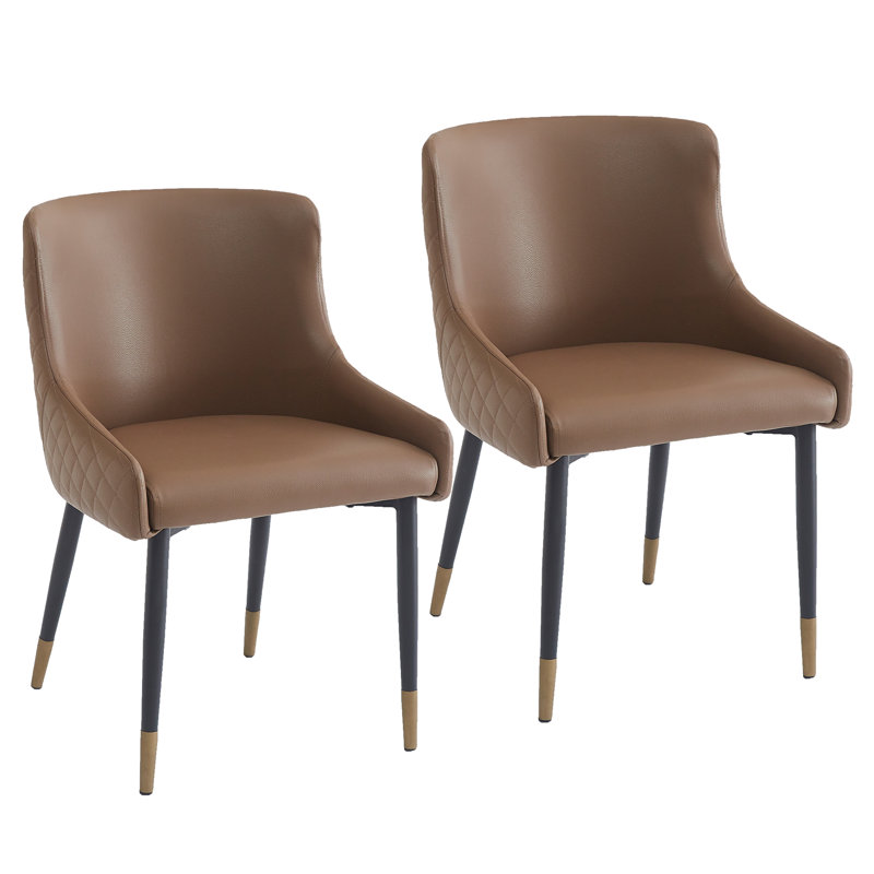 Set Of 2 Modern Faux Leather And Metal Side Chair In Light Grey, Brown