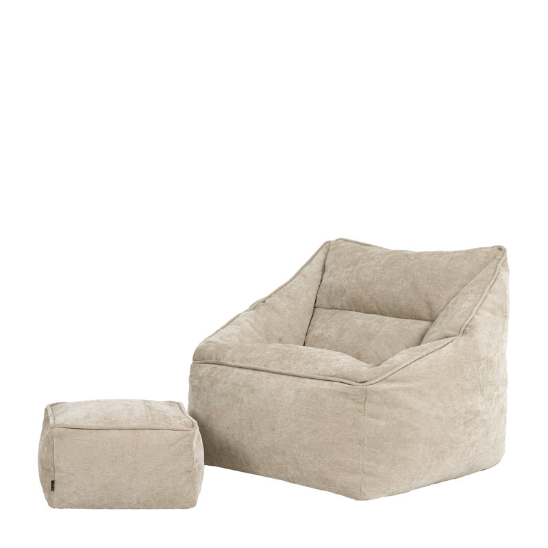Bean Bag Bazaar Natalia Teddy Armchair Bean Bag and Square Footstool, Chenille, Beige
