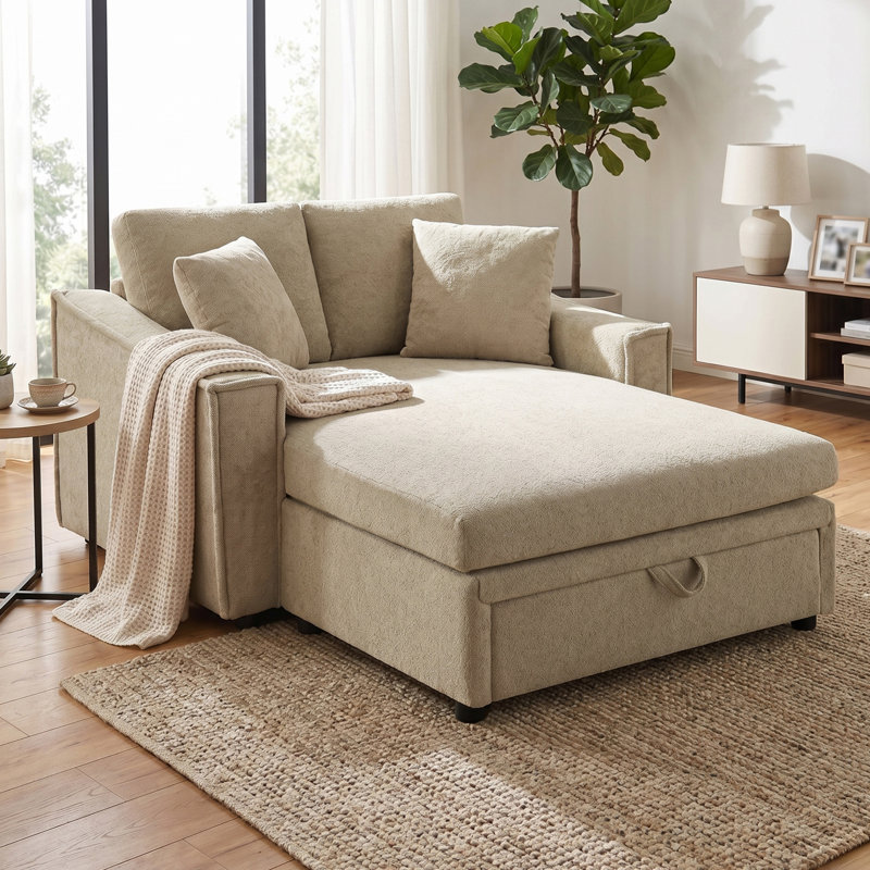 Chaise longue d'intérieur avec coussins et espace de rangement caché pour le salon, la chambre à coucher, Brown