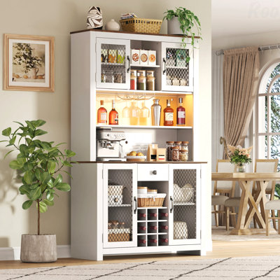 Armoire de rangement pour garde-manger rustique, huche de cuisine avec prises à DEL Armoire pour garde-manger avec portes et tablettes