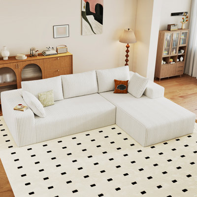 96" W Cloud Sectional Couch with L-Shape Chaise, Modern Corduroy Boneless Couch for Living Room,Memory Foam Sofa with Deep Seat,No Assembly Required