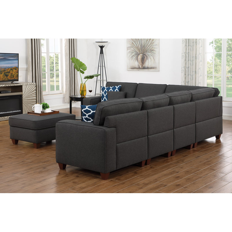 Lecanto Upholstered Sectional, Dark Gray Linen Blend
