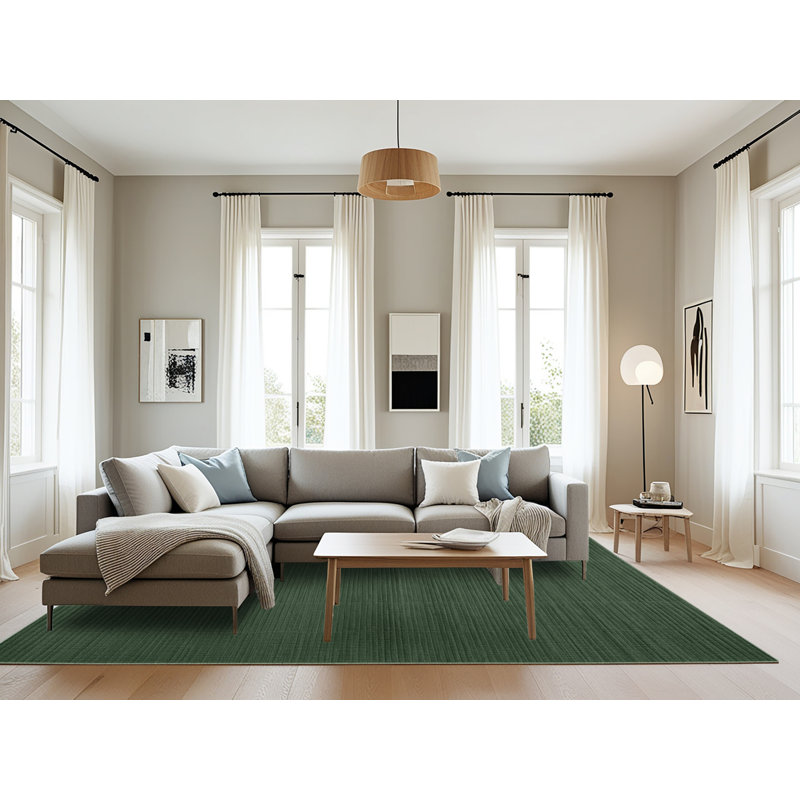 Machine Washable Solid Green Area Rug, Rectangle 8' x 10'