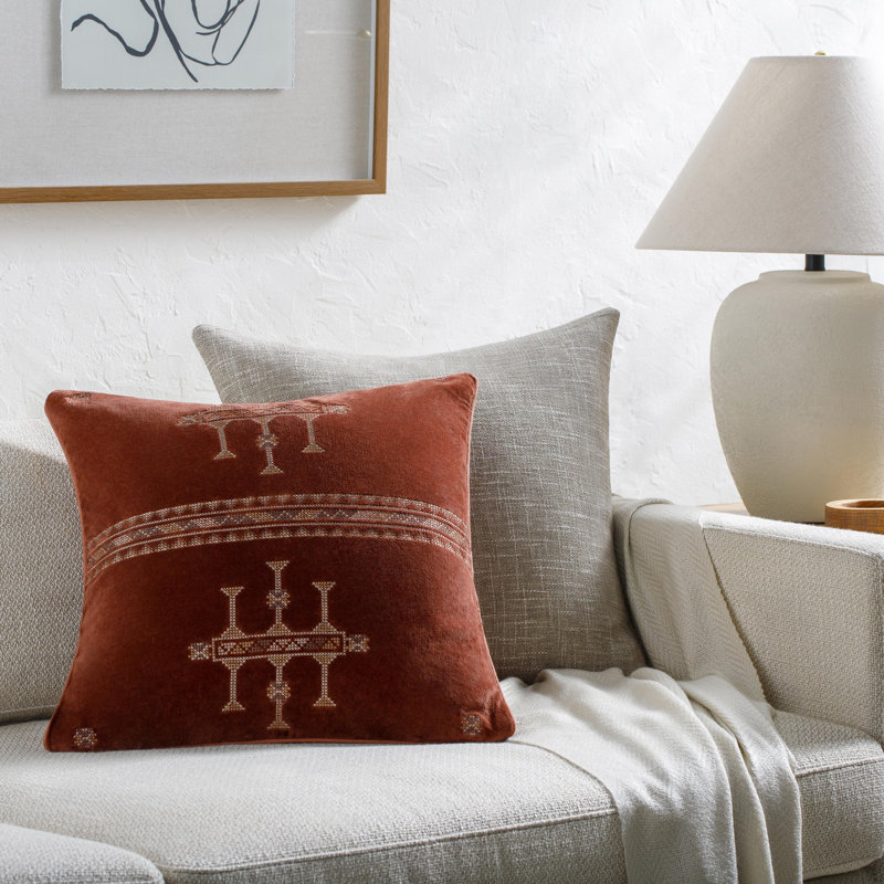 Coussin en coton Veola, 22 po x 22 po, Housse de coussin seulement - sans coussin, Prune foncée