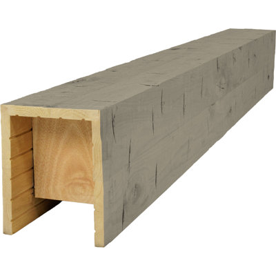 AmeriCraft Wood Hand Hewn Beam, 3-Sided (U-Beam), 5 1/2"W x 5 1/2"H x 192"L, Weathered Grey Finish, Stain Grade Knotty Alder