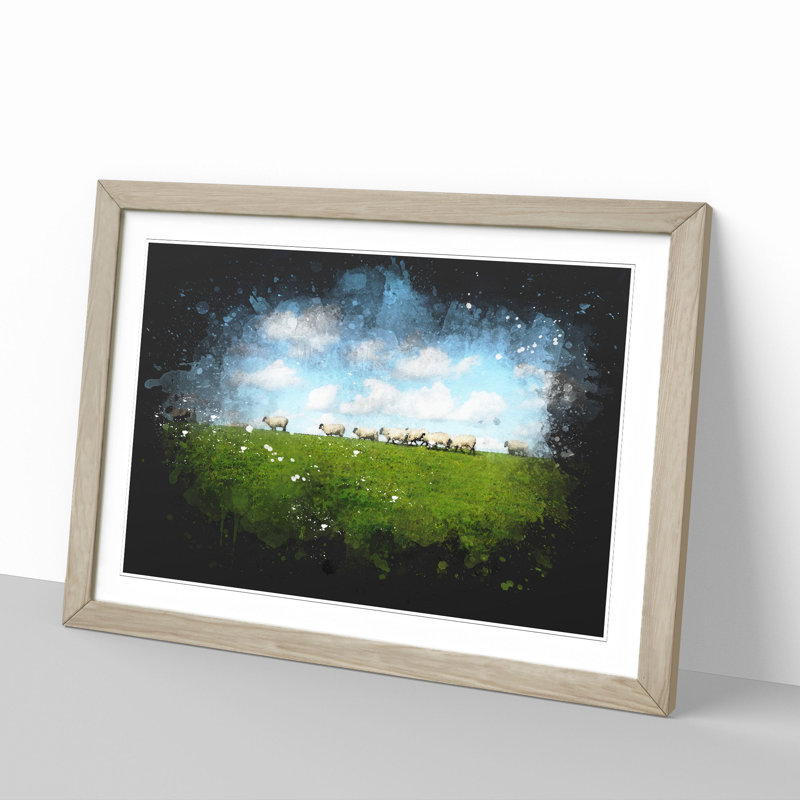 Flock of Sheep Vol.4 - Picture Frame Graphic Art, 48cm H x 65cm W x 2cm D, Oak Framed