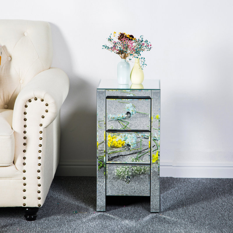 Table de chevet l 11,81 po à miroir avec 3 tiroirs