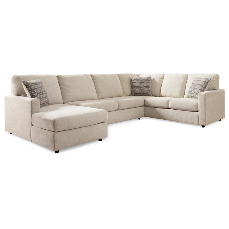 Canapé modulaire 3 pièces avec méridienne Nalan, Orienté à gauche (vu de face), Polyester beige